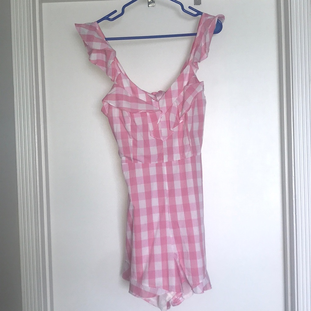 Pink & White Plaid Romper